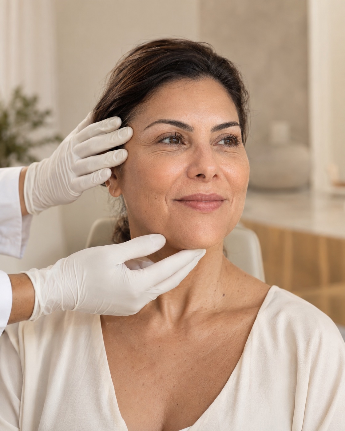 Avaliação estética do rosto de uma mulher madura