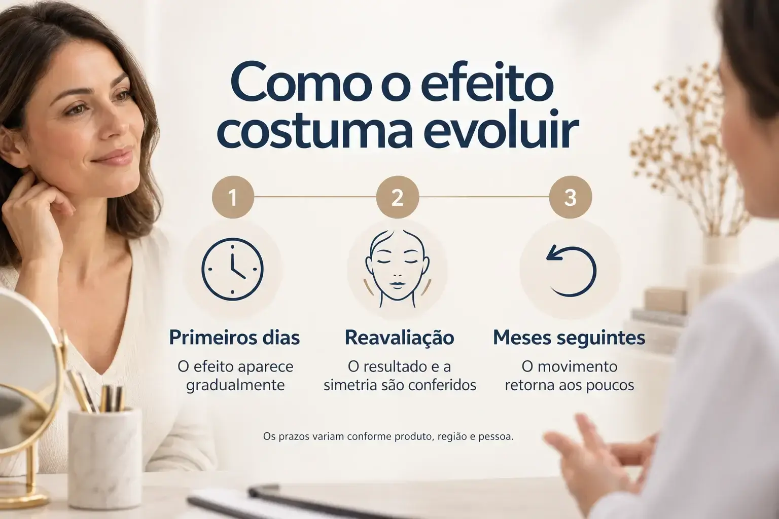 Linha do tempo: primeiros dias de efeito gradual, reavaliação do resultado e retorno progressivo do movimento nos meses seguintes.